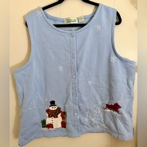 EXTRA SHENANIGANS Snowman Embroidered Blue Women’s Vest, Size 1X